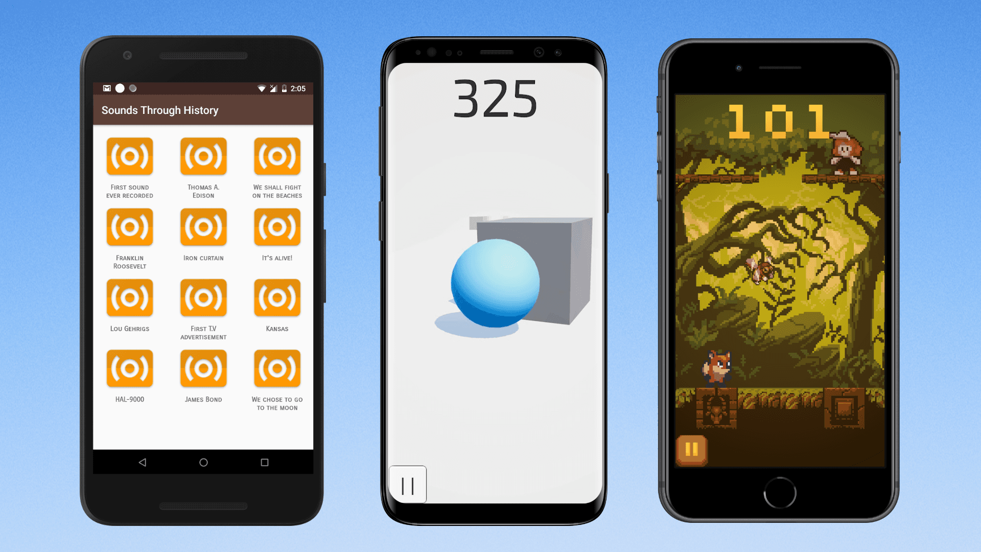 Mobile Game Collection: Forest Bounce, Speed Ball & Sounds Through History